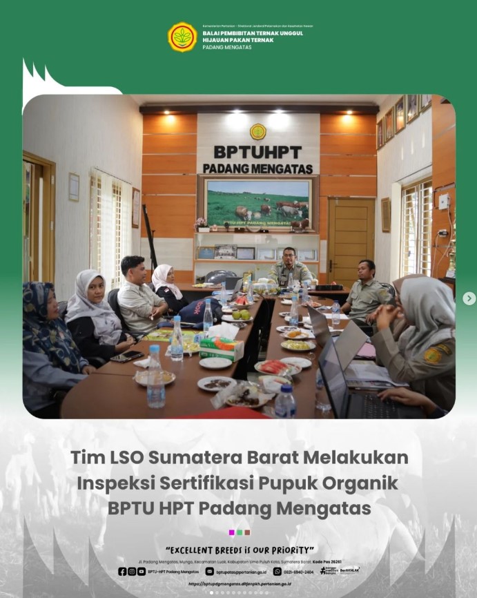 Tim Inspektor Lembaga Sertikasi Organik (LSO) Sumatera Barat melakukan Inspeksi Sertifikasi Pupuk Organik di BPTU HPT Padang Mengatas