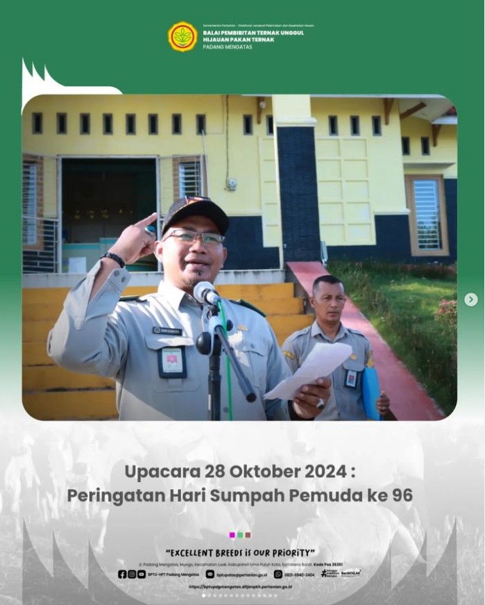 Dalam memperingati Hari Sumpah Pemuda BPTU HPT Padang Mengatas melaksanakan Upacara bendera